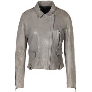 Barbara Bui Womens Lambskin Leather Moto Jacket Small FR 38 Grey - NWT $1895